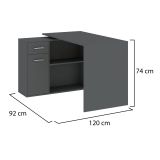 Scrivania Nero Antracite Angolare un Cassetto 120x92x74h cm, 2 Ripiani - Linaza