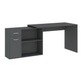 Scrivania Nero Antracite Angolare un Cassetto 120x92x74h cm, 2 Ripiani - Linaza