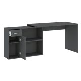 Scrivania Nero Antracite Angolare un Cassetto 120x92x74h cm, 2 Ripiani - Linaza