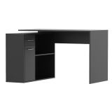 Scrivania Nero Antracite Angolare un Cassetto 120x92x74h cm, 2 Ripiani - Linaza