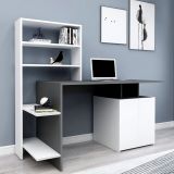 Scrivania Nero Antracite Bianco 8 Ripiani 2 Ante 146x60x74h cm, 7 Vani - Recco