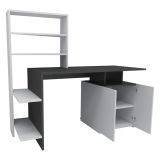 Scrivania Nero Antracite Bianco 8 Ripiani 2 Ante 146x60x74h cm, 7 Vani - Recco