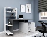 Scrivania Nero Antracite Bianco 8 Ripiani 2 Ante 146x60x74h cm, 7 Vani - Recco