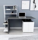 Scrivania Nero Antracite Bianco 8 Ripiani 2 Ante 146x60x74h cm, 7 Vani - Recco