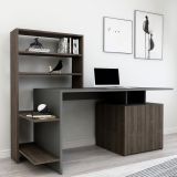 Scrivania Nero Antracite Marrone 8 Ripiani 2 Ante 146x60x74h cm, 7 Vani - Recco