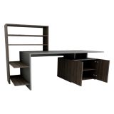 Scrivania Nero Antracite Marrone 8 Ripiani 2 Ante 146x60x74h cm, 7 Vani - Recco