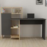 Scrivania Nero Antracite Marrone Rovere 6 Ripiani Un'anta 136x60x112h cm, 7 Vani - Cremella
