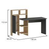 Scrivania Nero Antracite Marrone Rovere 6 Ripiani Un'anta 136x60x112h cm, 7 Vani - Cremella