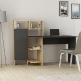 Scrivania Nero Antracite Marrone Rovere 6 Ripiani Un'anta 136x60x112h cm, 7 Vani - Cremella