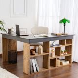 Scrivania Nero Antracite Marrone Rovere Nodi Angolare Cassetti 130x120x72h cm, 6 Ripiani - Patti