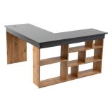 Scrivania Nero Antracite Marrone Rovere Nodi Angolare Cassetti 130x120x72h cm, 6 Ripiani - Patti