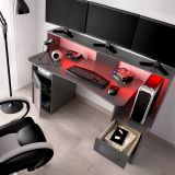 Scrivania Nero Antracite Modulabile 2 Ripiani 154x69x98h cm, un Cassetto - Albertino