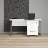 Scrivania Orphee, Scrittoio multiuso, Tavolo per ufficio porta PC, Piano di lavoro, 150x80 h75 cm, Bianco e Grigio