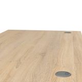 Scrivania Orphee, Scrittoio multiuso, Tavolo per ufficio porta PC, Piano di lavoro, 150x80 h75 cm, Grigio e Quercia