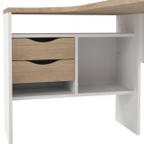Scrivania Patience, Scrittoio multiuso, Tavolo per ufficio porta PC, Piano di lavoro, 145x81 h77 cm, Bianco e Rovere