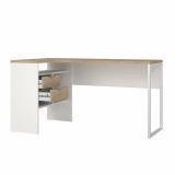 Scrivania Patience, Scrittoio multiuso, Tavolo per ufficio porta PC, Piano di lavoro, 145x81 h77 cm, Bianco e Rovere
