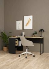 Scrivania Patience, Scrittoio multiuso, Tavolo per ufficio porta PC, Piano di lavoro, 145x81 h77 cm, Nero e Quercia