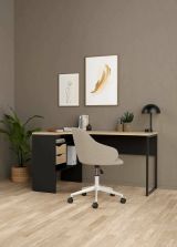 Scrivania Patience, Scrittoio multiuso, Tavolo per ufficio porta PC, Piano di lavoro, 145x81 h77 cm, Nero e Rovere
