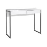 Scrivania Pierrette, Scrittoio multiuso, Tavolo per ufficio porta PC, Piano di lavoro, 101x40 h77 cm, Bianco e Grigio