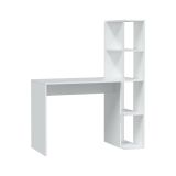 Scrivania Pittston, Scrittoio lineare con libreria, Tavolo ufficio multiuso salvaspazio, 110x50h136 cm, Bianco