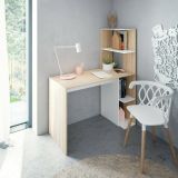 Scrivania Pittston, Scrittoio lineare con libreria, Tavolo ufficio multiuso salvaspazio, 110x52h136 cm, Bianco e Rovere