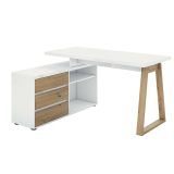 Scrivania Rabat, Scrittoio multiuso, Tavolo per ufficio porta PC, Piano di lavoro, Made in Italy, 135x120h75- cm, Bianco lucido e Rovere