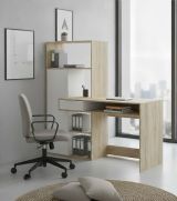 Scrivania Reine, Scrittoio multiuso, Tavolo per ufficio porta PC, Piano di lavoro, 163x60 h155 cm, Quercia e Bianco