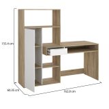 Scrivania Reine, Scrittoio multiuso, Tavolo per ufficio porta PC, Piano di lavoro, 163x60 h155 cm, Quercia e Bianco