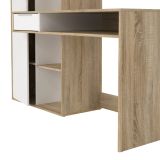 Scrivania Reine, Scrittoio multiuso, Tavolo per ufficio porta PC, Piano di lavoro, 163x60 h155 cm, Quercia e Bianco