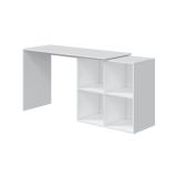 Scrivania Revere, Scrittoio angolare, Tavolo ufficio multiuso, Scrivania salvaspazio multiposizione, 152x49h74 cm, Bianco