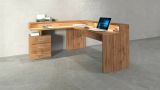 Scrivania Salomone, Scrittoio angolare con sopralzo, Scrivania ufficio multiuso, 180x90h160 cm, Rovere