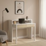 Scrivania salvaspazio bianca e rovere 98x36cm con 2 cassetti - Andriy