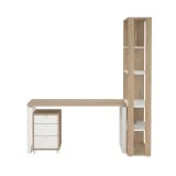Scrivania Severine, Scrittoio multiuso, Tavolo per ufficio porta PC, Piano di lavoro, 80x184 h205 cm, Rovere e Bianco