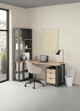 Scrivania Severine, Scrittoio multiuso, Tavolo per ufficio porta PC, Piano di lavoro, 80x184 h205 cm, Rovere e Grigio