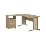 Scrivania Sidonia, Scrittoio multiuso, Tavolo per ufficio porta PC, Piano di lavoro, 159x150 h75 cm, Grigio e Quercia