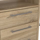 Scrivania Sidonia, Scrittoio multiuso, Tavolo per ufficio porta PC, Piano di lavoro, 159x150 h75 cm, Grigio e Quercia