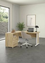 Scrivania Sidonia, Scrittoio multiuso, Tavolo per ufficio porta PC, Piano di lavoro, 159x150 h75 cm, Quercia e Bianco