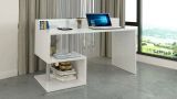 Scrivania Silvestro, Scrittoio lineare con ripiani portaoggetti, Scrivania ufficio multiuso con sopralzo, 140x60h93 cm, Bianco