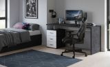 Scrivania Siro, Scrittoio lineare, Scrivania ufficio multiuso, Scrivania salvaspazio multi posizione, 160x60h75 cm, Bianco e Ardesia