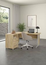 Scrivania Tatienne, Scrittoio multiuso, Tavolo per ufficio porta PC, Piano di lavoro, 159x150 h75 cm, Quercia