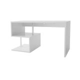 Scrivania Valerio, Scrittoio lineare porta PC, Tavolo multiuso per ufficio, Scrivania salvaspazio multiposizione, 100% Made in Italy, cm 140x60h78, Bianco lucido