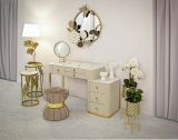 Scrivania Vientiane, Scrittoio multiuso, Tavolo per ufficio porta PC, Piano di lavoro, 120x40 h75 cm, Crema e Oro