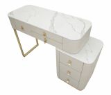 Scrivania Vientiane, Scrittoio multiuso, Tavolo per ufficio porta PC, Piano di lavoro, 120x40 h75 cm, Crema e Oro