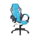 Sedia con ruote imbottita con braccioli in ecopelle azzurra e bianca - Urbana