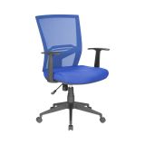 Sedia con ruote imbottita con braccioli in tessuto blu - Eulalia