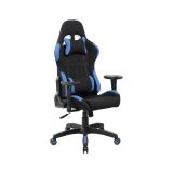 Sedia con ruote imbottita con braccioli in tessuto nera e blu - Mindy