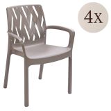 Sedia da Esterno Beige 4 Sedie Impilabile, Braccioli Made in Italy - Rumley