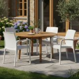 Sedia da Esterno Bianco 4 Sedie Impilabile, Braccioli Made in Italy - Sapps