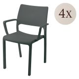 Sedia da Esterno Nero Antracite 4 Sedie Braccioli, Peso Supportato 120 kg Made in Italy - Cambon