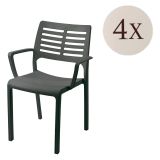 Sedia da Esterno Nero Antracite 4 Sedie Braccioli, Peso Supportato 120 kg Made in Italy - Hero